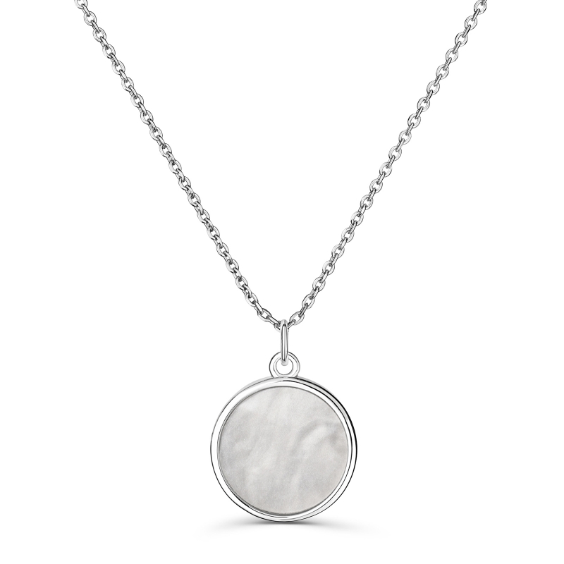 Collier pendentif nacre blanche 15 mm en Argent