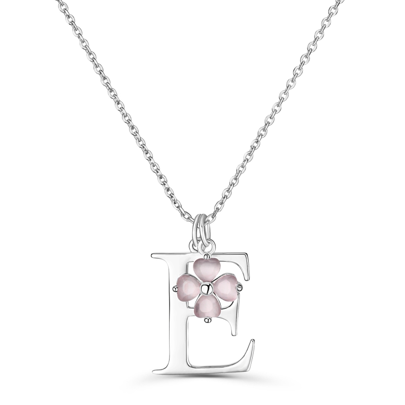 Collier charm lettre 18 mm Argent et son pendentif trèfle rose
