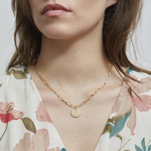 Collier Plaqué Or maille trombone avec médaille 15 mm