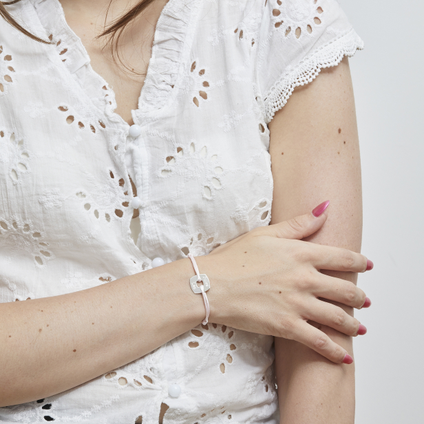 Bracelet cordon avec médaille losange 15 mm personnalisée en Argent