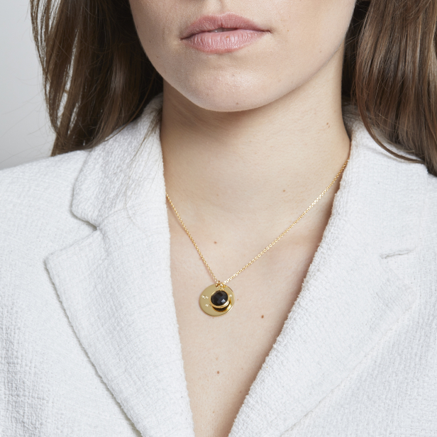 Collier personnalisé médaille 20 mm en Plaqué Or et pierre noire