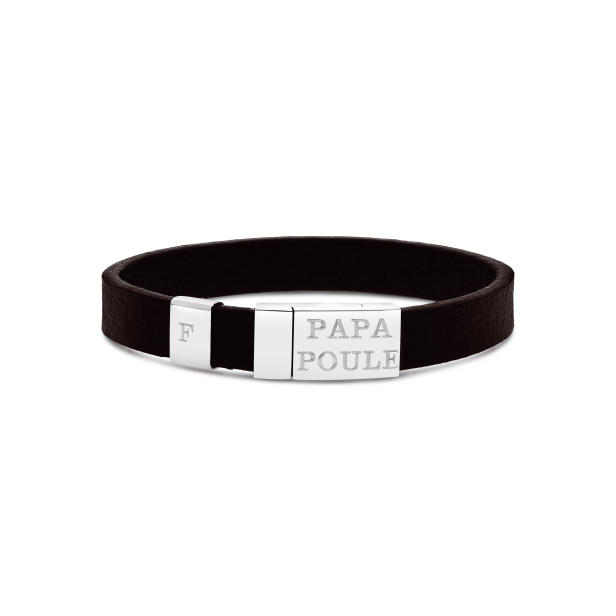 Bracelet avec initiale ajustable en cuir marron et boucle acier