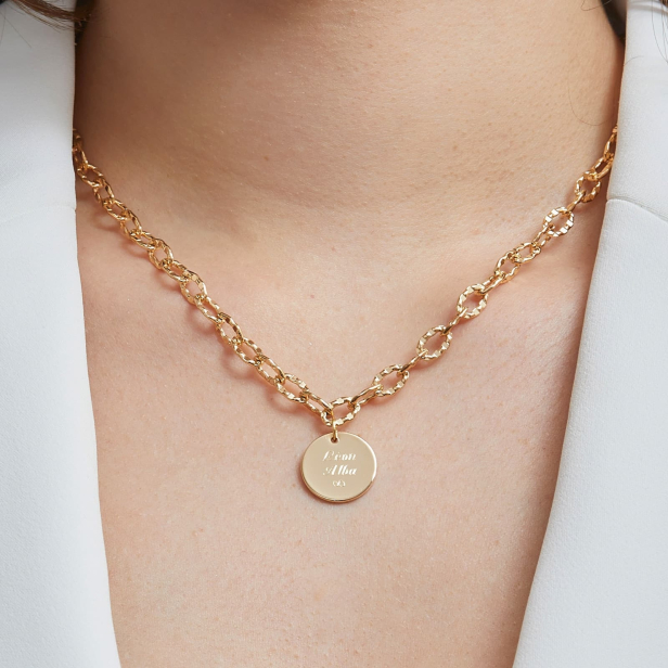 Collier personnalisé Plaqué Or maille arrondie et médaille 15 mm