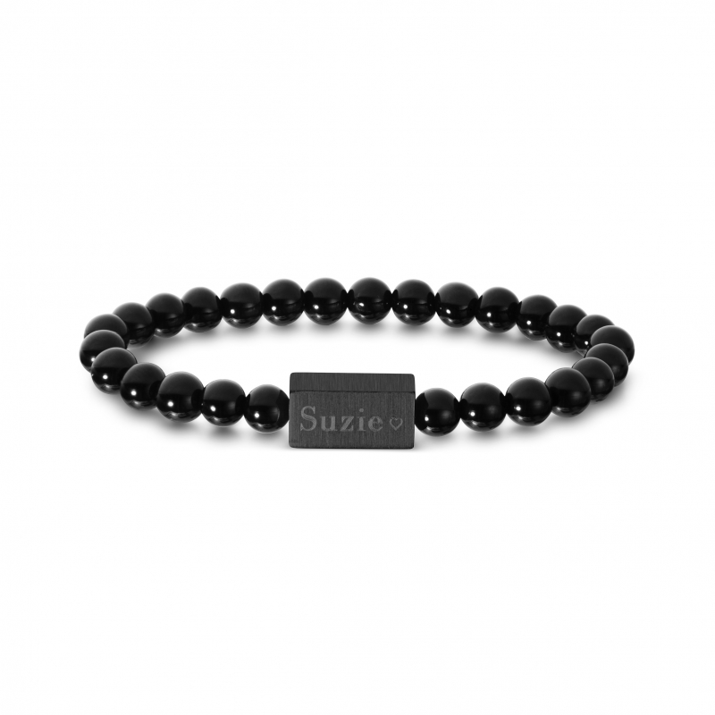 Bracelet personnalisé perles noires avec médaillon noir