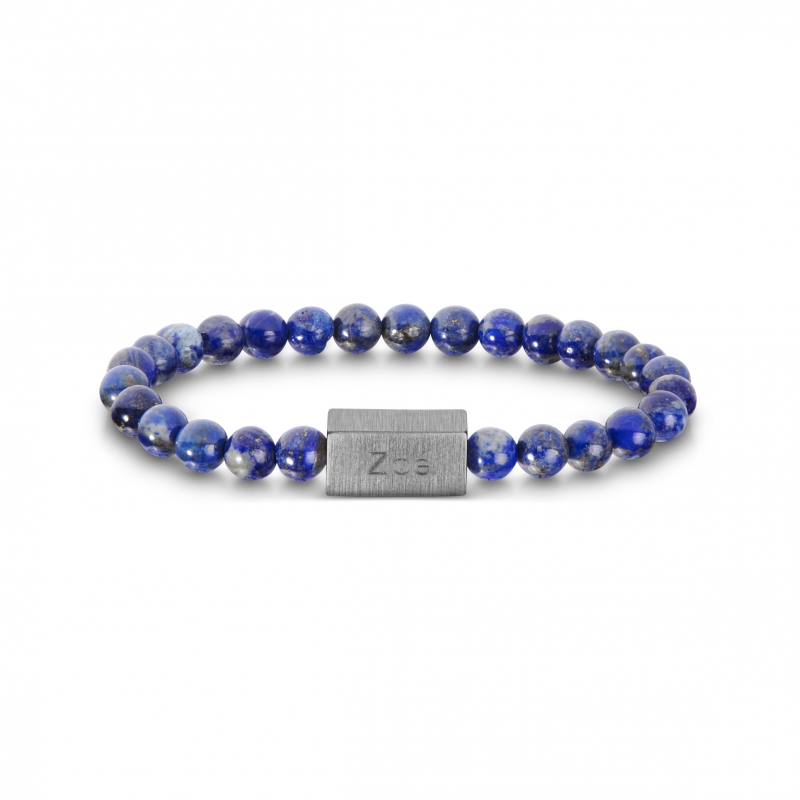 Bracelet personnalisé perles bleues avec médaillon argenté