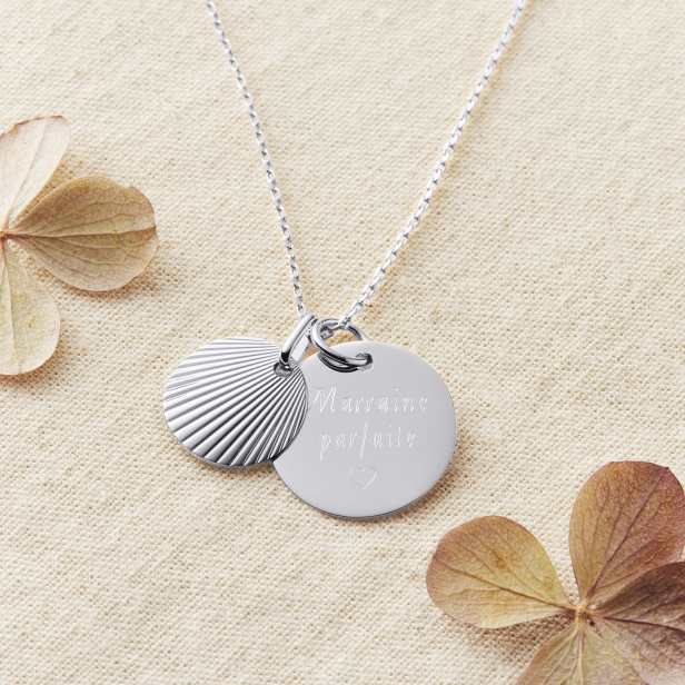 Collier médaille 20 mm et son pendentif coquillage Argent