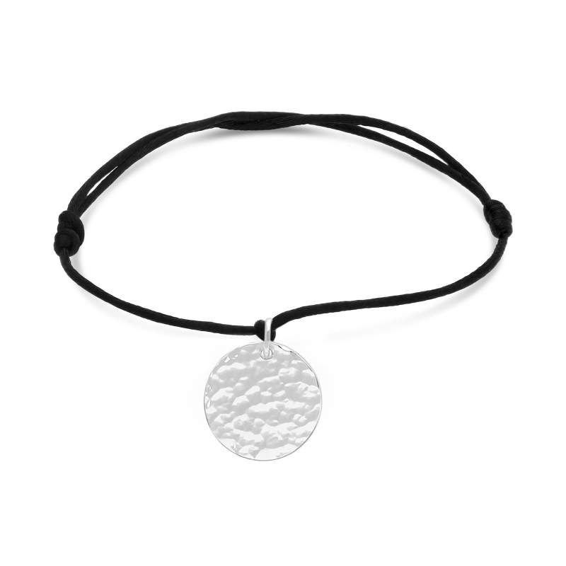 Bracelet cordon avec médaille martelée 15 mm en Argent