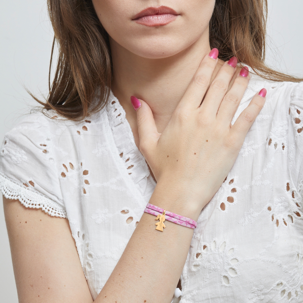 Bracelet liberty et pendentif fille 15 mm personnalisé en Plaqué Or