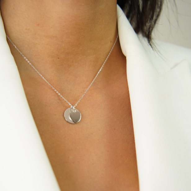 Collier médaille 15 mm et pendentif personnalisé coeur en Argent