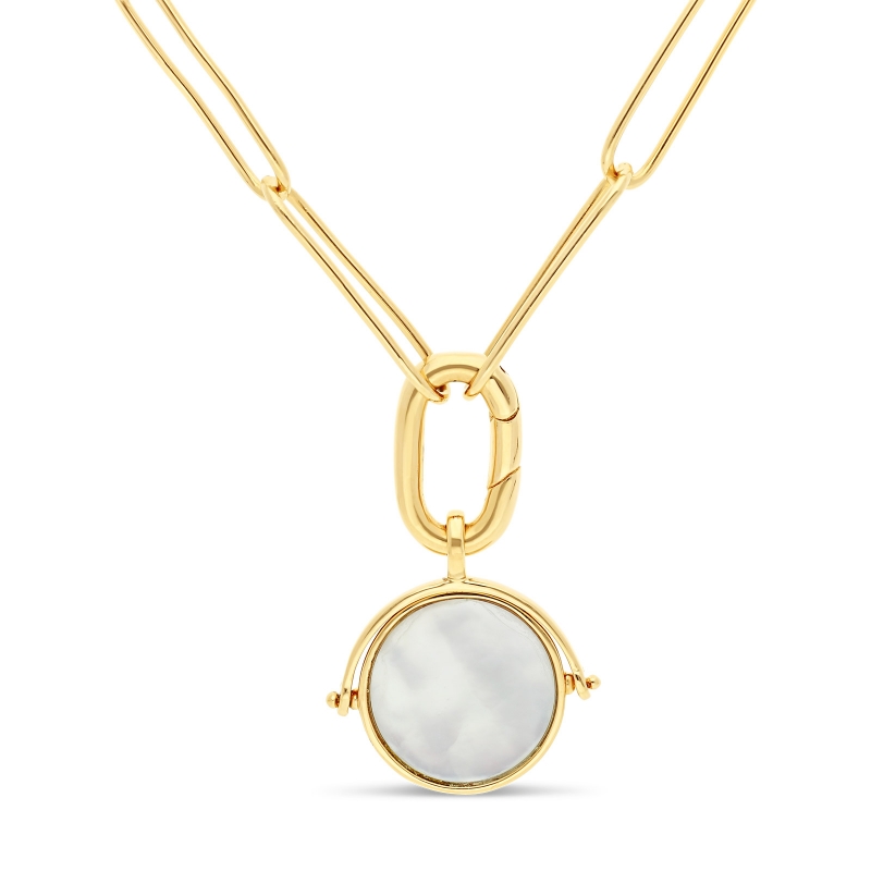 Packshot du collier personnalisé grands maillons Plaqué Or et pendentif nacre