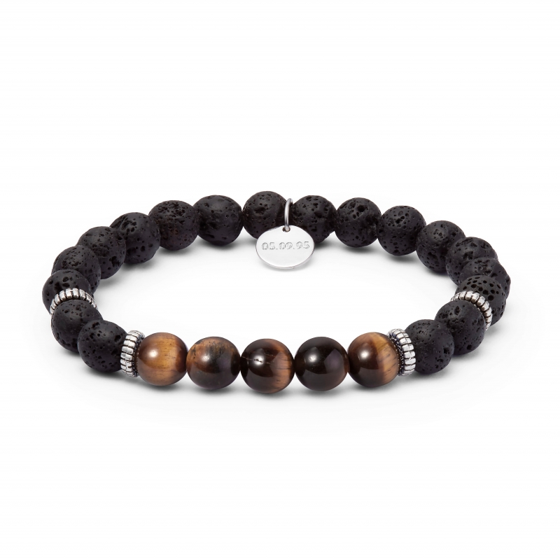 Bracelet personnalisé homme effet perles de lave et perles marron