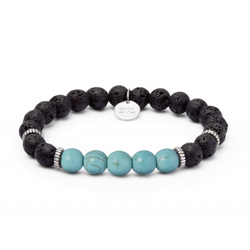 Bracelet personnalisé homme effet perles de lave et perles turquoise