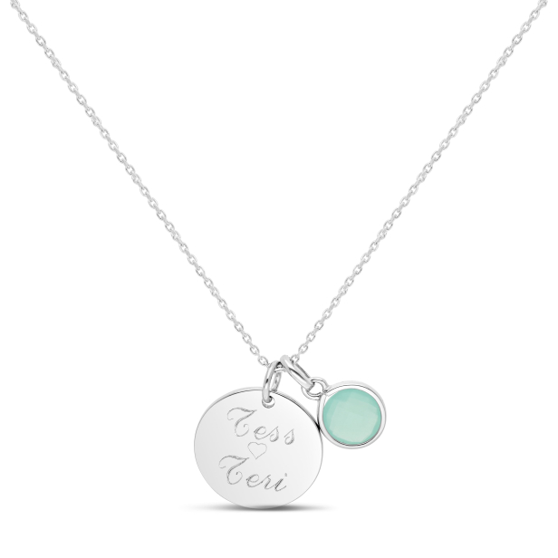 Collier personnalisé pour enfant médaille 15 mm Argent et pierre bleue