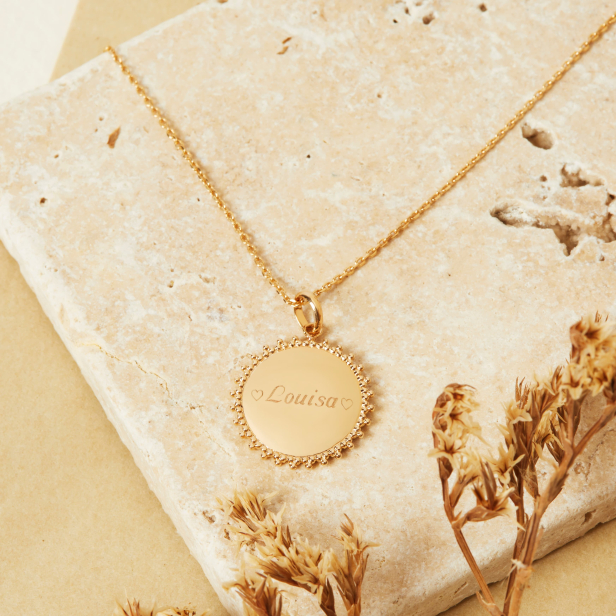 Collier personnalisé enfant médaille soleil 20 mm en Plaqué Or