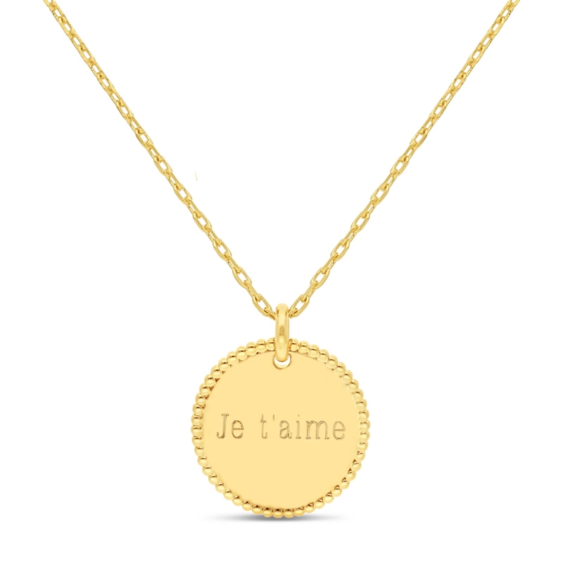 Collier personnalisé enfant médaille 18 mm perlée Plaqué Or