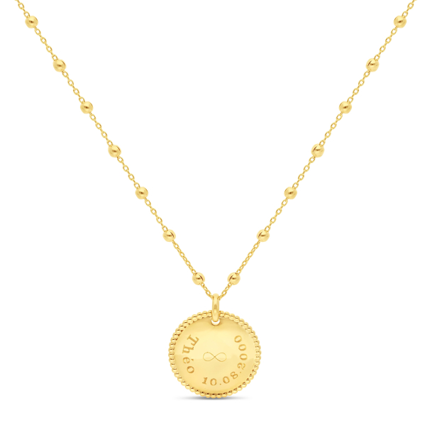 Collier personnalisé enfant médaille 18 mm perlée Plaqué Or