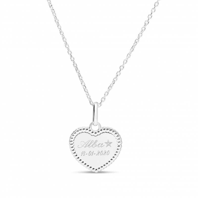 Collier personnalisé enfant Argent avec son pendentif 15 mm cœur perlé
