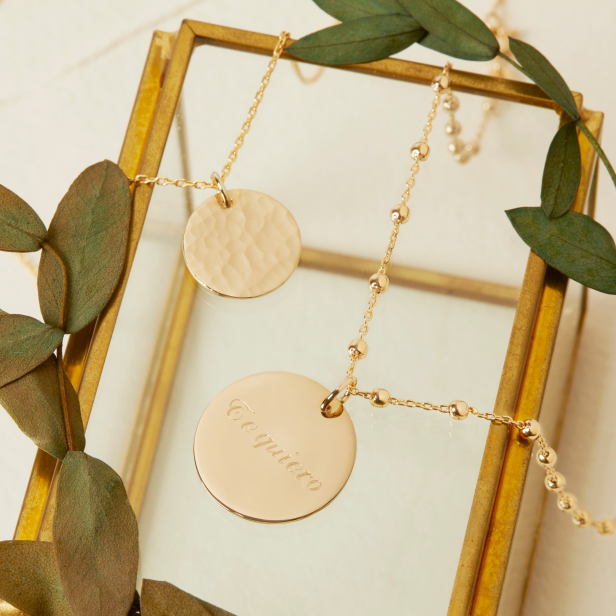 Collier personnalisé enfant médaille martelée 15 mm Plaqué Or