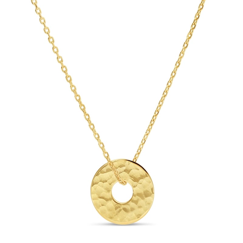 Collier enfant médaille jeton martelée 15 mm gravée en Plaqué Or
