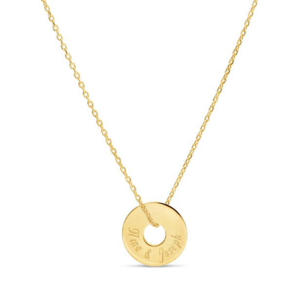 Collier enfant médaille jeton martelée 15 mm gravée en Plaqué Or