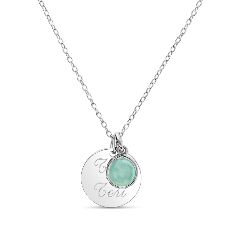 Collier personnalisé pour enfant médaille 15 mm Argent et pierre bleue