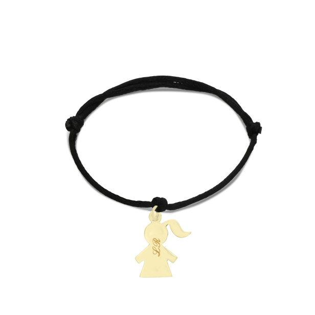 Bracelet cordon enfant et pendentif fille en Plaqué Or personnalisé