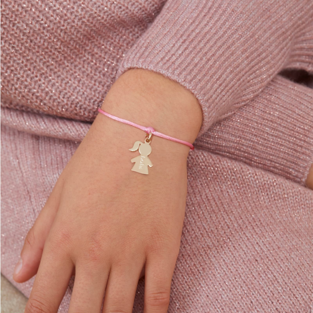 Bracelet cordon enfant et pendentif fille en Plaqué Or personnalisé