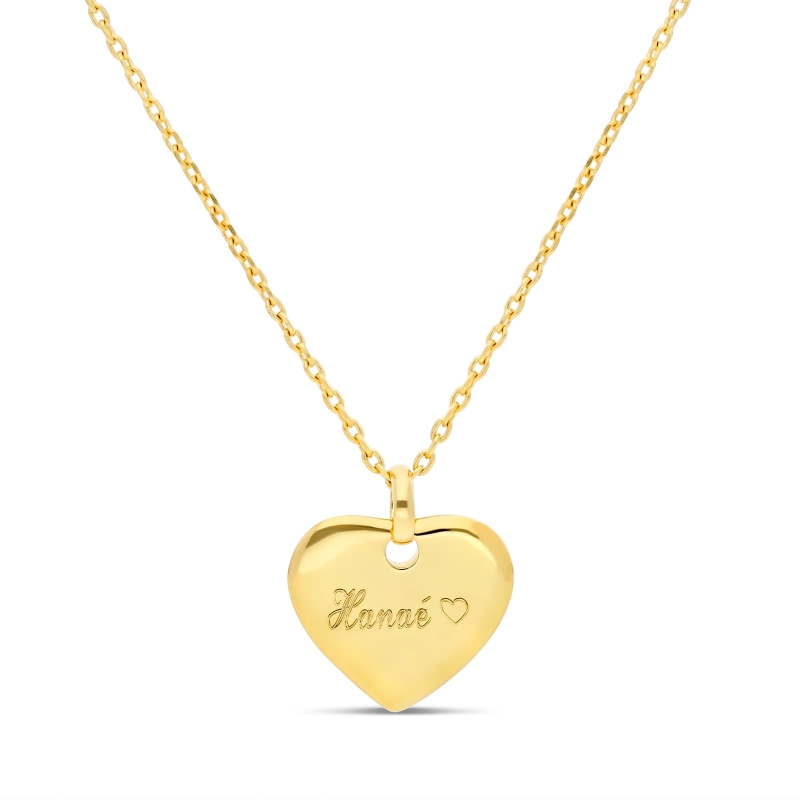 Collier personnalisé enfant médaille 14 mm cœur plat Plaqué Or