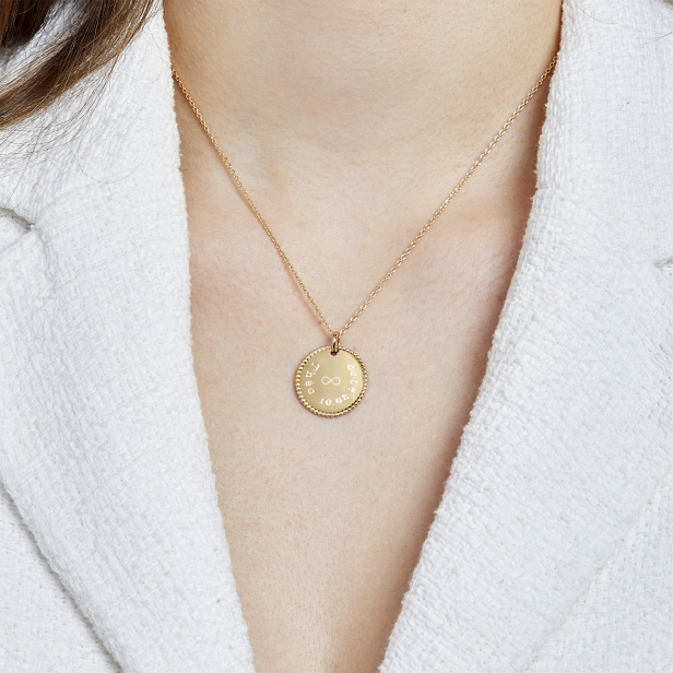 Collier personnalisé médaille 18 mm perlée Plaqué Or