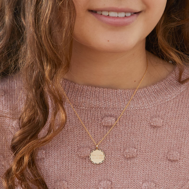 Collier personnalisé enfant médaille 18 mm dentelle Plaqué Or