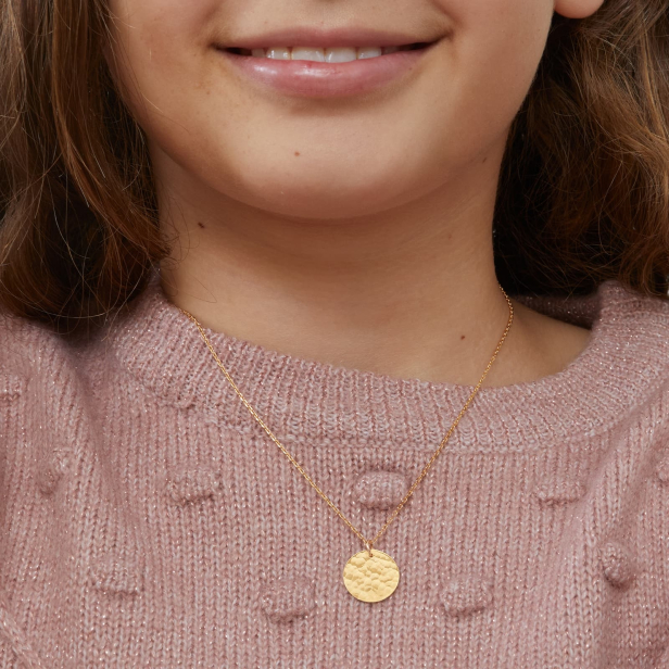 Collier personnalisé enfant médaille martelée 15 mm Plaqué Or