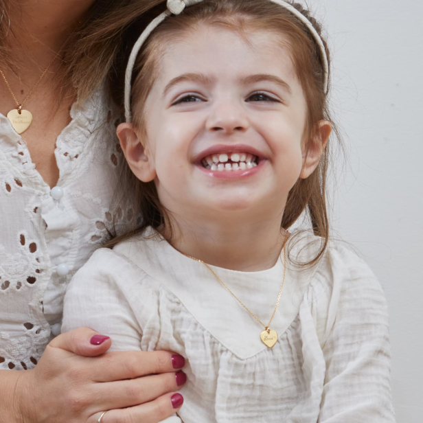 Collier personnalisé enfant médaille 14 mm cœur plat Plaqué Or