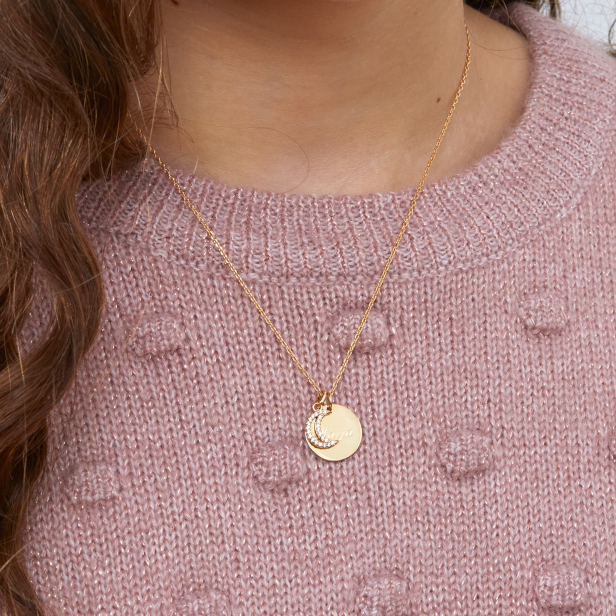 Collier enfant médaille 15 mm et son pendentif lune à strass Plaqué Or