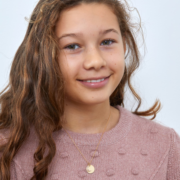 Collier enfant médaille 15 mm et son pendentif lune à strass Plaqué Or