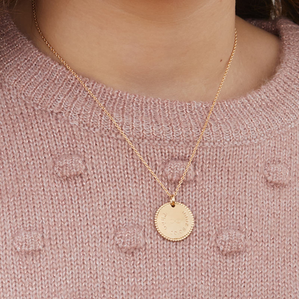 Collier personnalisé enfant médaille 18 mm perlée Plaqué Or