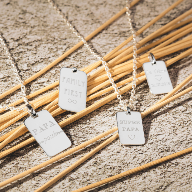 Collier personnalisé homme médaille rectangulaire en Argent