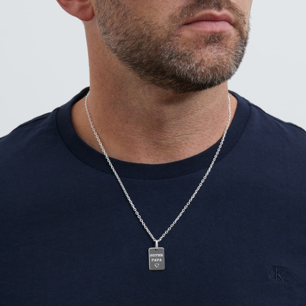 Collier personnalisé homme médaille rectangulaire en Argent