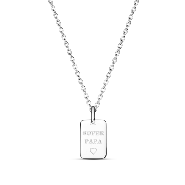 Collier homme médaille rectangulaire "Super Papa" en Argent
