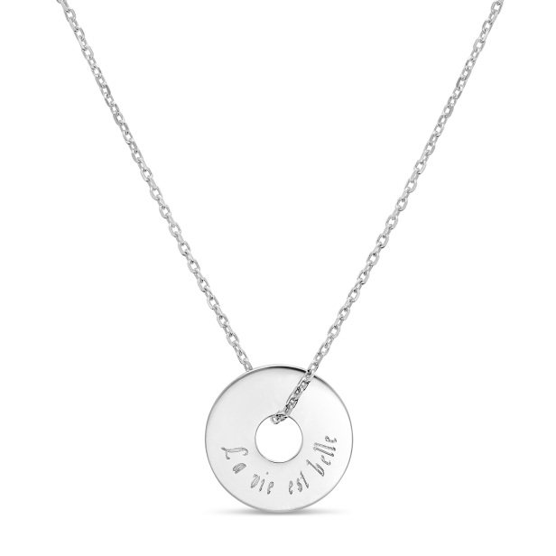 Collier enfant médaille jeton martelée 15 mm gravée en Argent