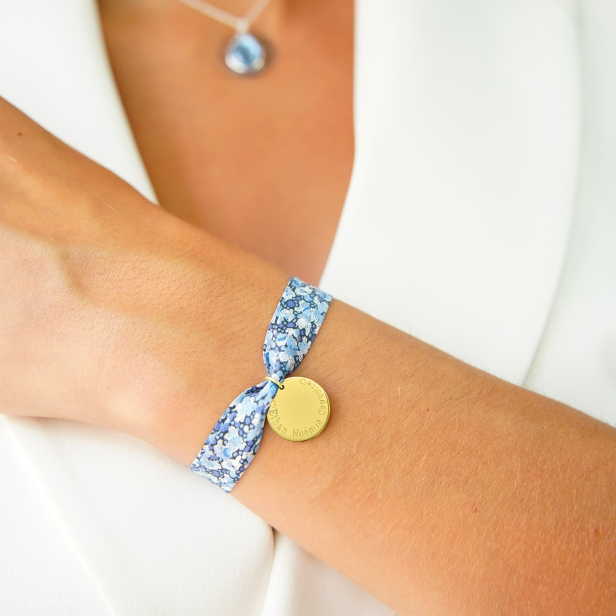 Bracelet personnalisé liberty ruban avec médaille 15 mm Plaqué Or