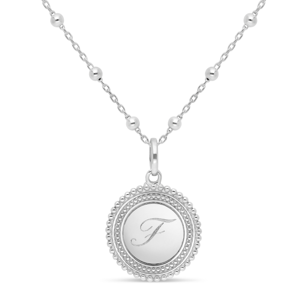 Collier enfant personnalisé médaille 17 mm perlée initiale Argent
