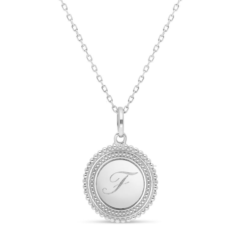 Collier enfant personnalisé médaille 17 mm perlée initiale Argent