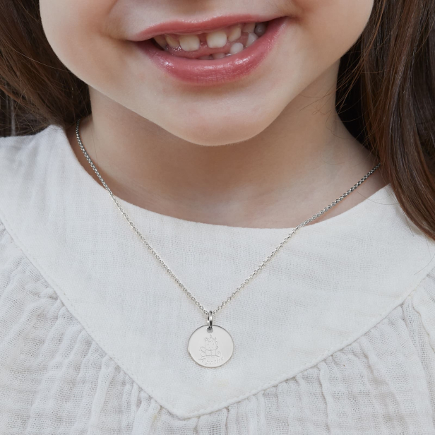 Collier personnalisé médaille 15 mm dessin licorne en Argent