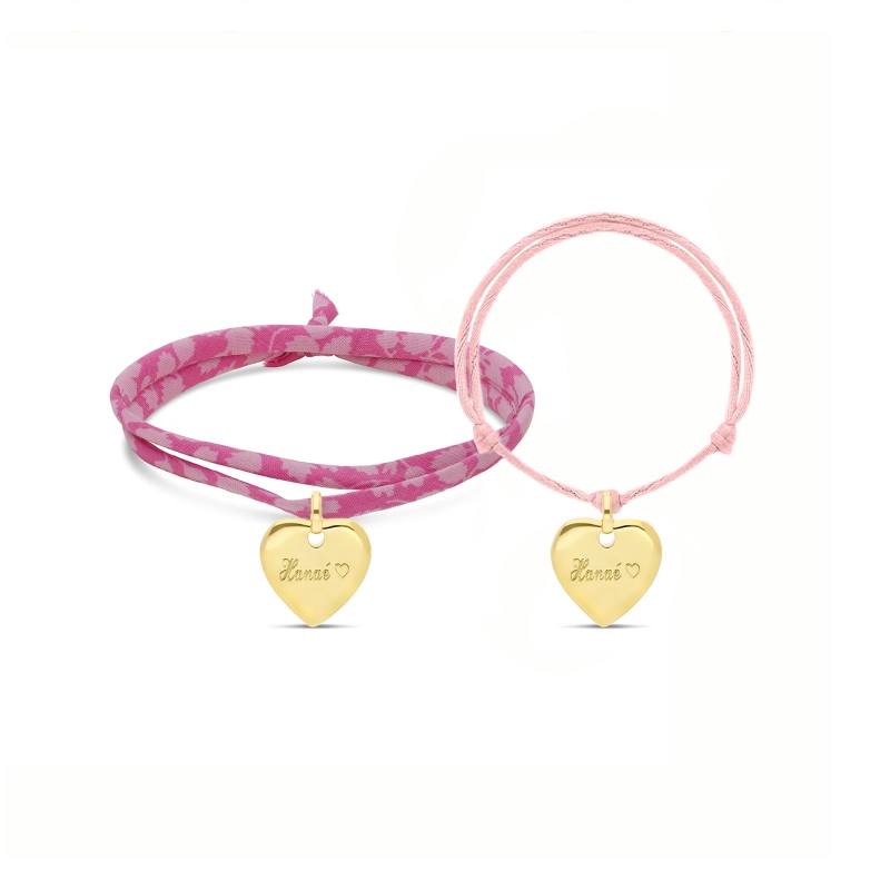 Duo bracelets cordons personnalisés femme - enfants cœur plaqué or