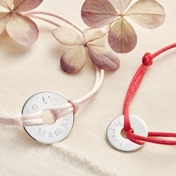 Bracelet cordon femme médaille cible Argent 15 mm