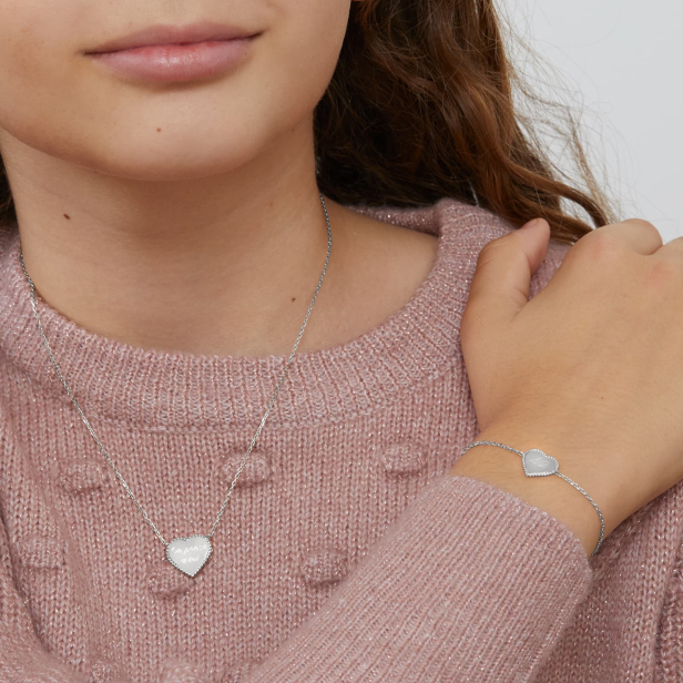 Bracelet personnalisé enfant médaillon Argent en forme de cœur