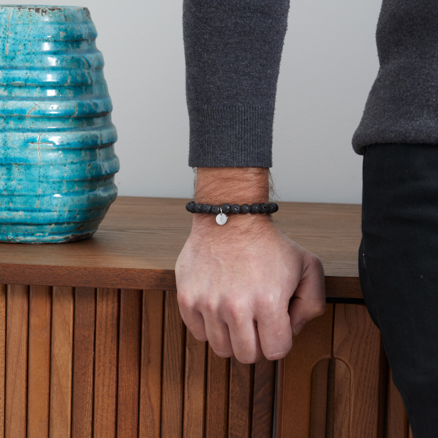 Bracelet personnalisé homme effet perles de lave et perles turquoise