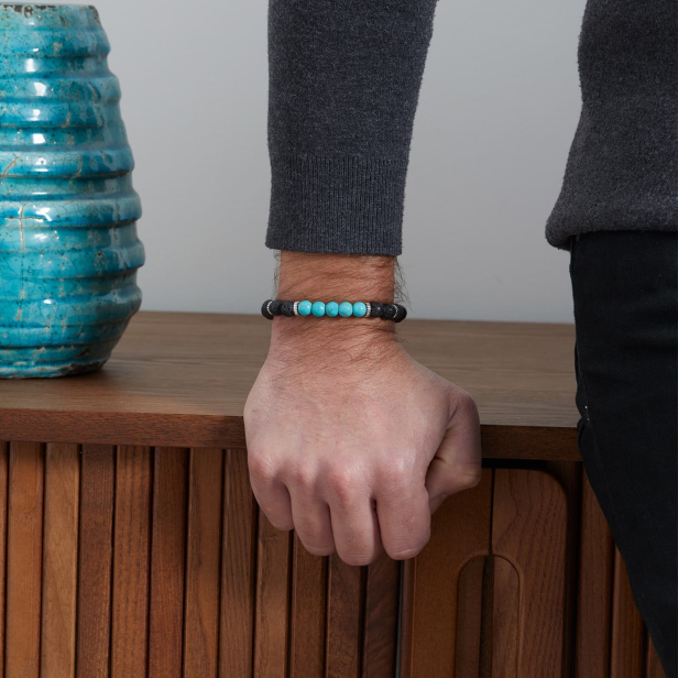Bracelet personnalisé homme effet perles de lave et perles turquoise