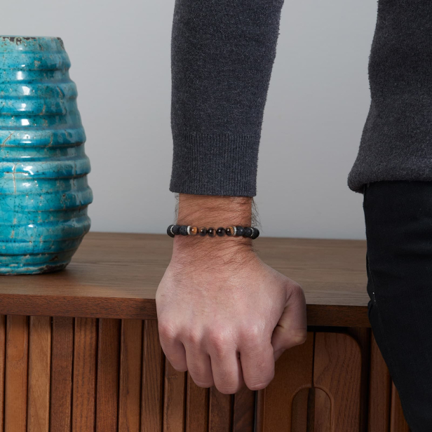 Bracelet personnalisé homme effet perles de lave et perles marron