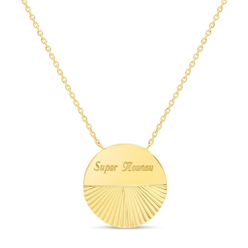 Collier médaille striée 20 mm Plaqué Or